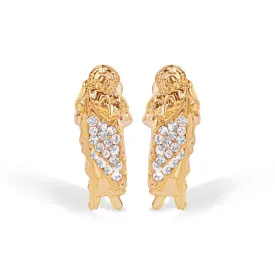 14E00434. - 14 Karat Yellow Gold St Jude 14mm Clear CZ Screw Back Earrings