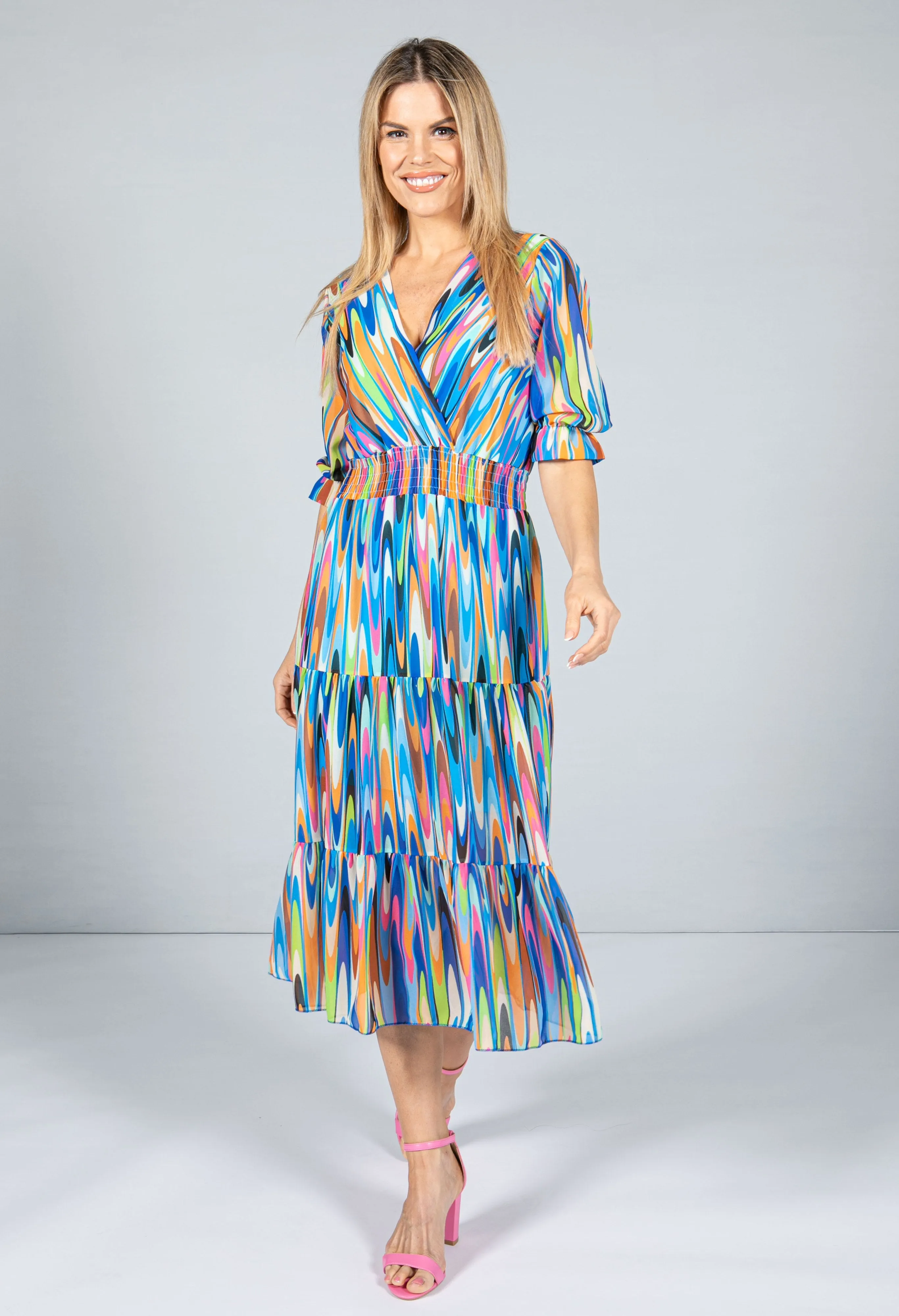 70's Wavy Print Dress