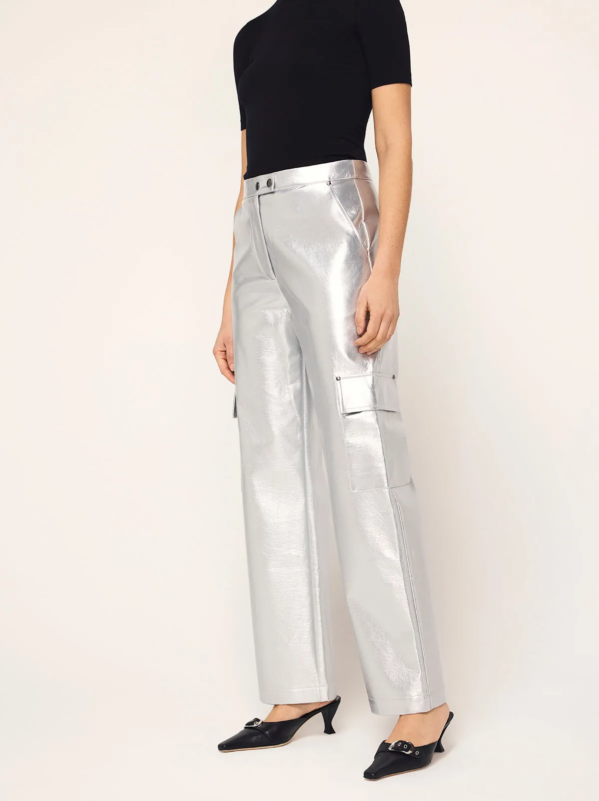 Denise Silver Vinyl Cargo Trousers