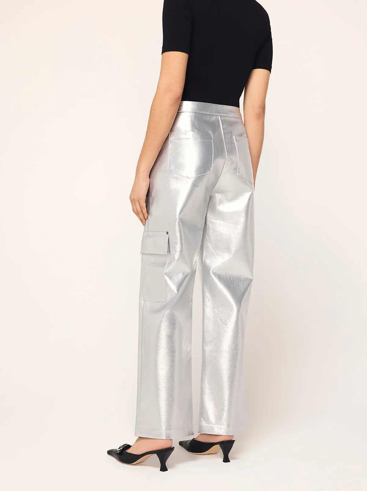 Denise Silver Vinyl Cargo Trousers