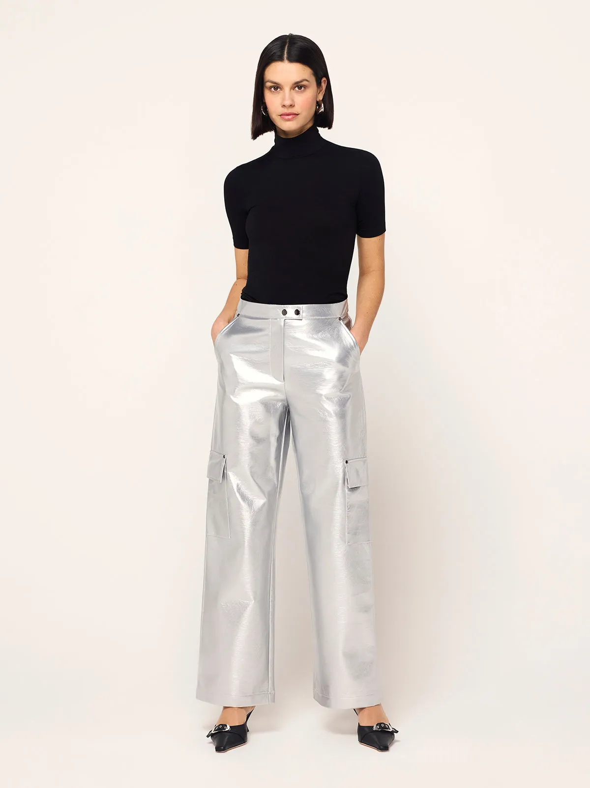 Denise Silver Vinyl Cargo Trousers