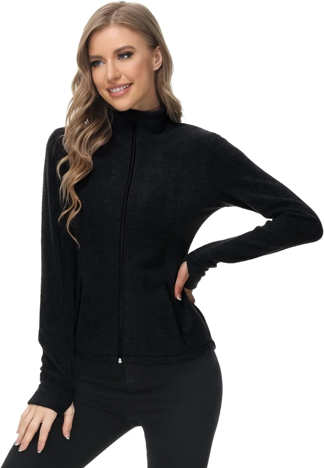 Dolcevida Women's Lightweight Soft Fleece Athletic Running Track Jackets Slim Fit Workout Jacket with Thumb Holes