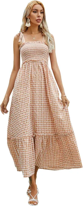 Floerns Women's Floral Print Tie Strap Square Neck Ruffle Boho Maxi Dress