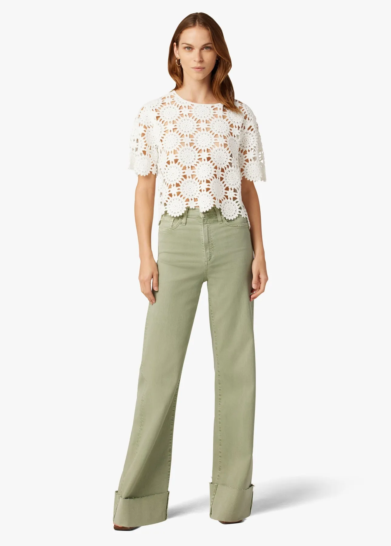 Joes Jeans The Mia High Rise Wide Leg Cuffed Hem in Khaki Green