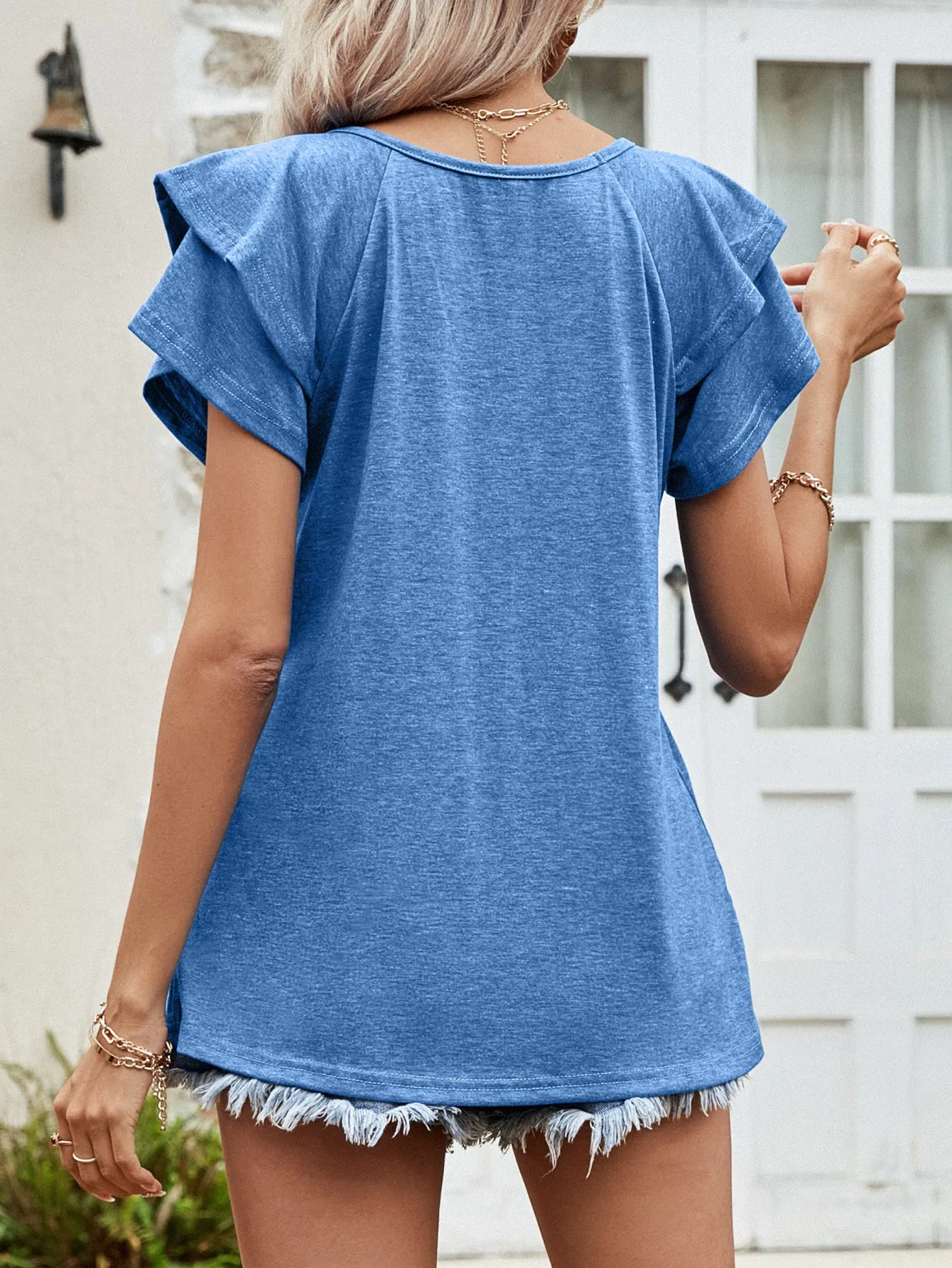 Lanette Layered Flutter Sleeve V-Neck Top - 5 Colors