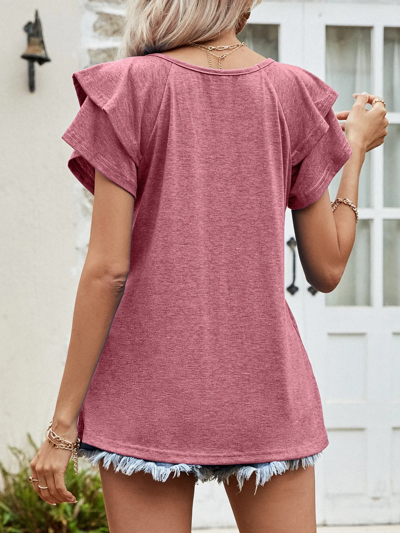 Lanette Layered Flutter Sleeve V-Neck Top - 5 Colors