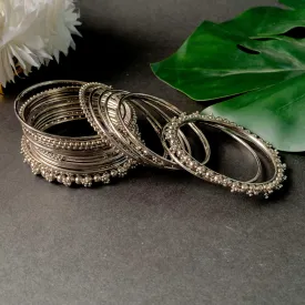 Navratri Ethnic Traditional Silver Oxidized Bangle Set For Women