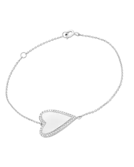 Outlined Diamond Heart Bracelet - 14K White Gold