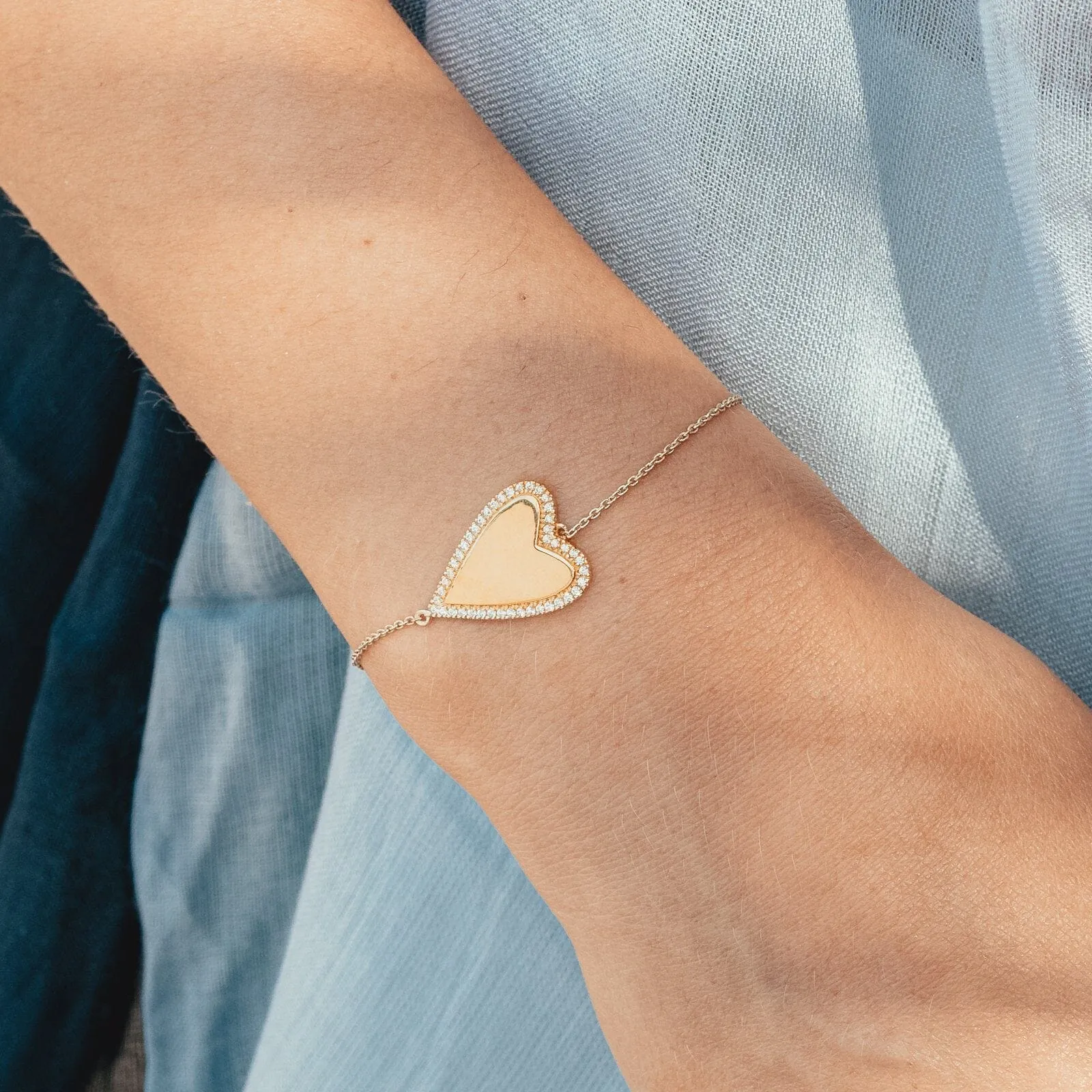 Outlined Diamond Heart Bracelet - 14K White Gold