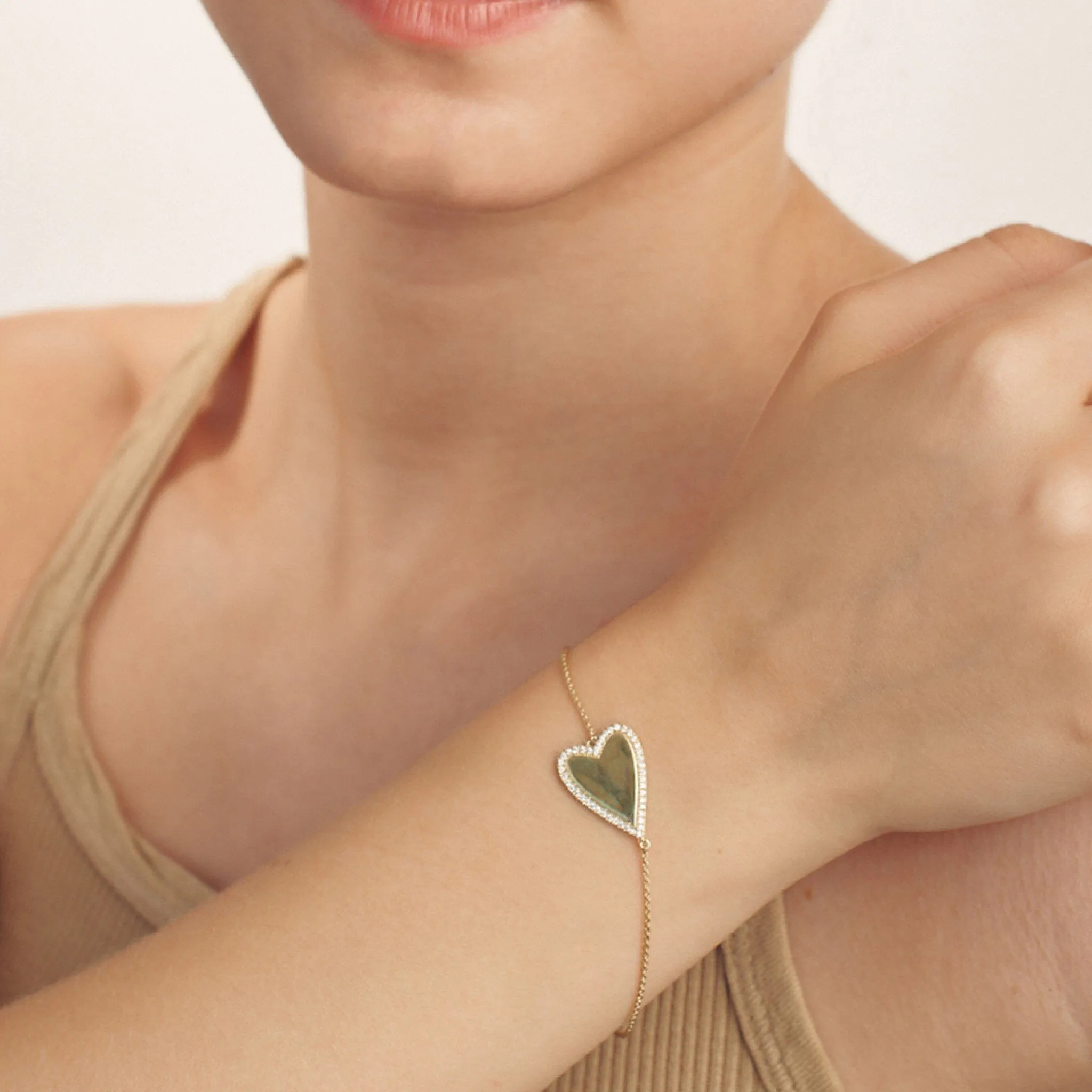 Outlined Diamond Heart Bracelet - 14K White Gold