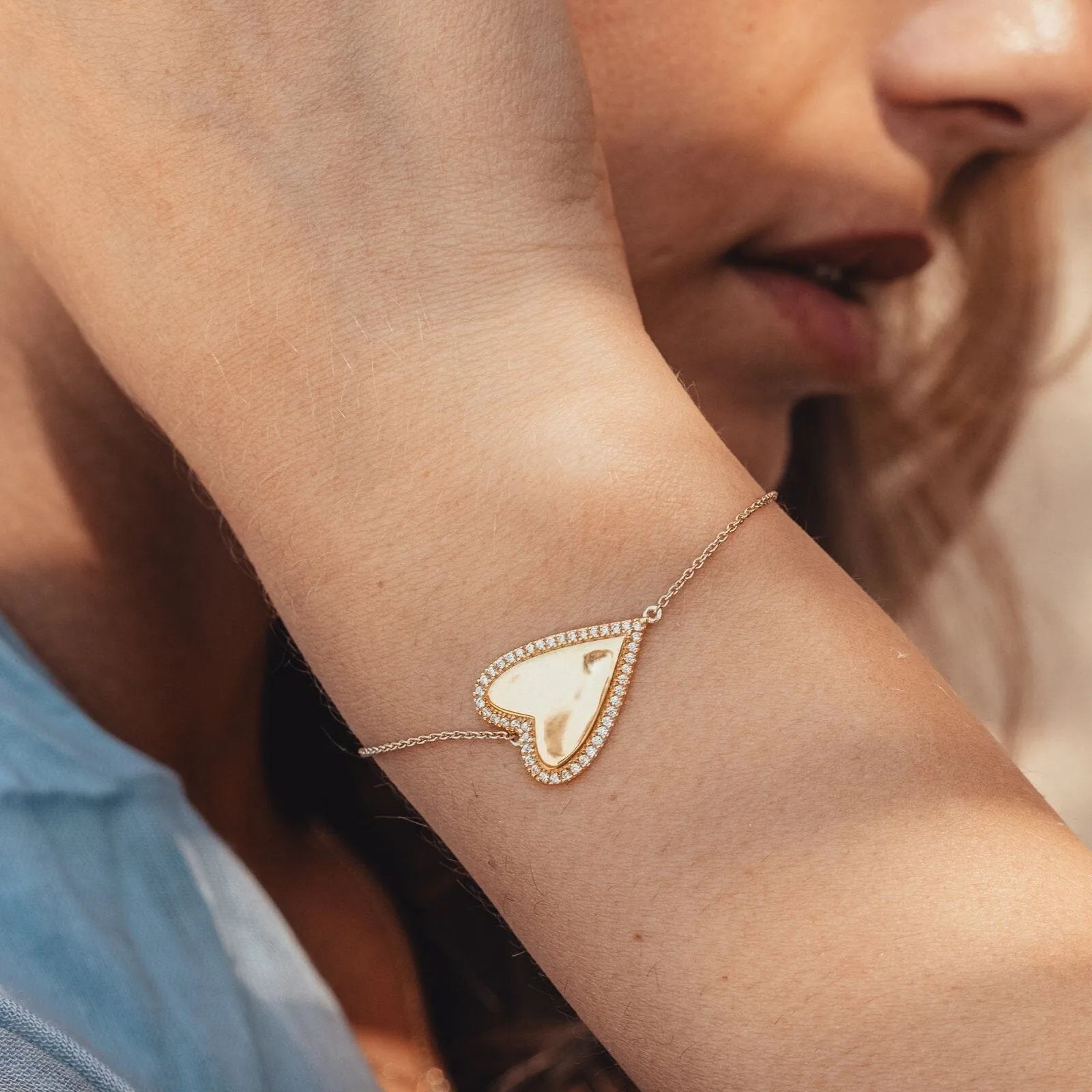 Outlined Diamond Heart Bracelet - 14K White Gold
