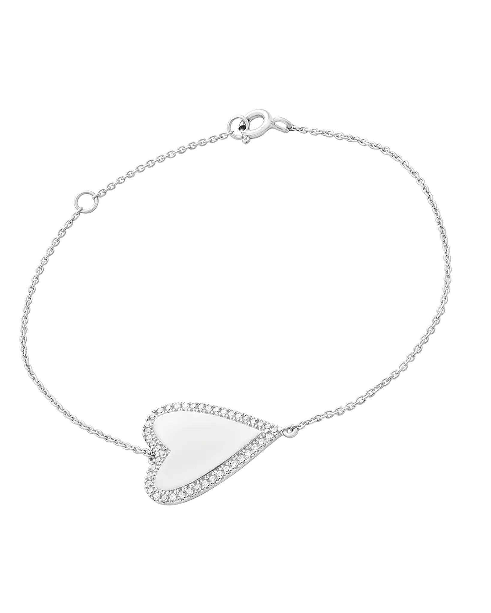 Outlined Diamond Heart Bracelet - 14K White Gold