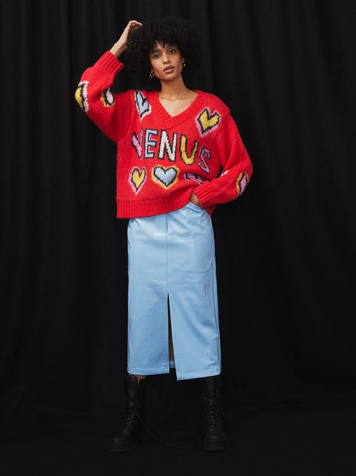 Penny Cornflower Blue Vinyl Skirt