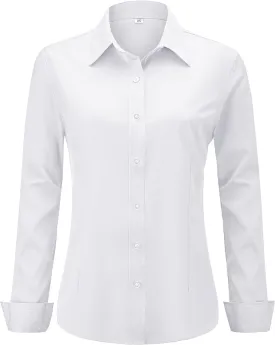 Soft Wrinkle-Free Women's Button Down Dress Shirts Solid Long Sleeve Work Blouses Fit Stretch Casual Tops XXS-4XL