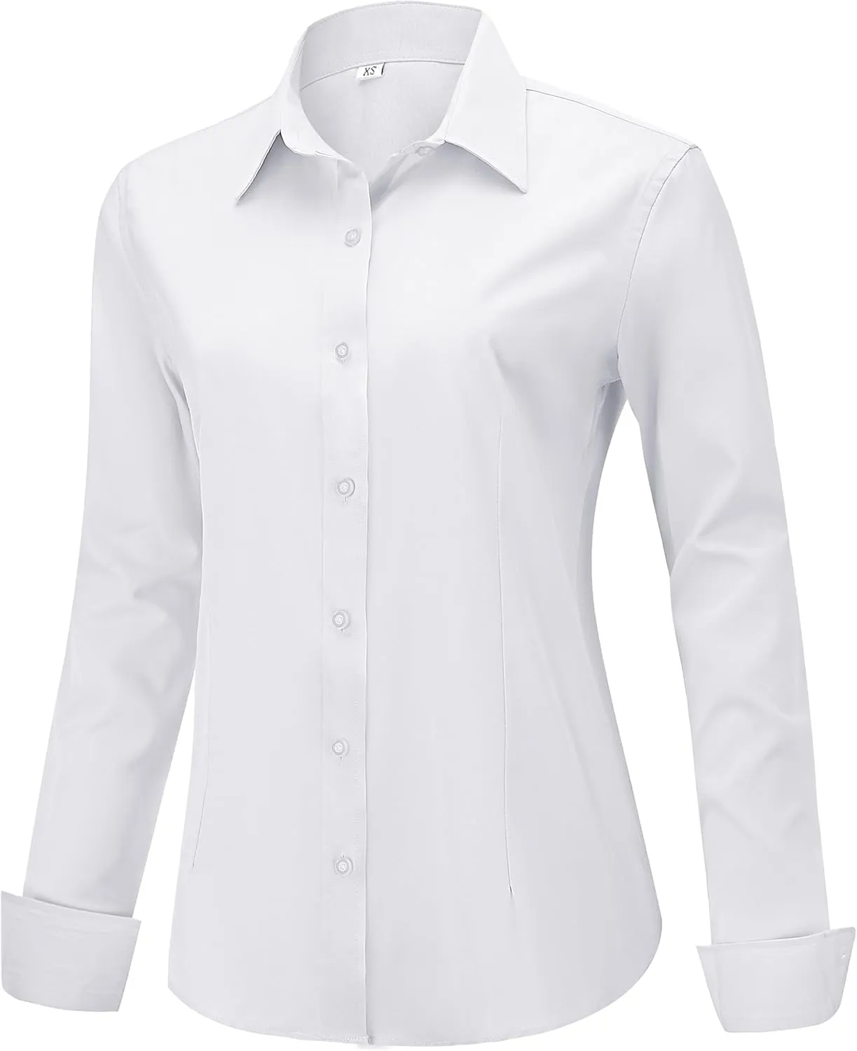 Soft Wrinkle-Free Women's Button Down Dress Shirts Solid Long Sleeve Work Blouses Fit Stretch Casual Tops XXS-4XL