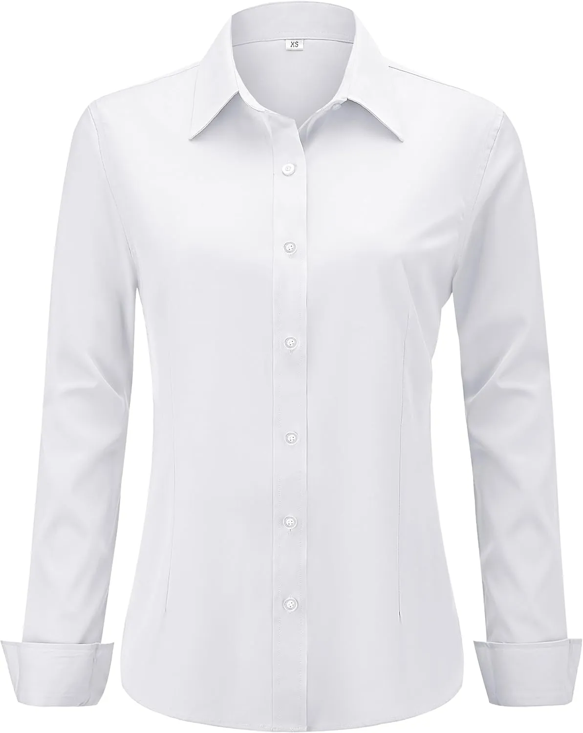 Soft Wrinkle-Free Women's Button Down Dress Shirts Solid Long Sleeve Work Blouses Fit Stretch Casual Tops XXS-4XL