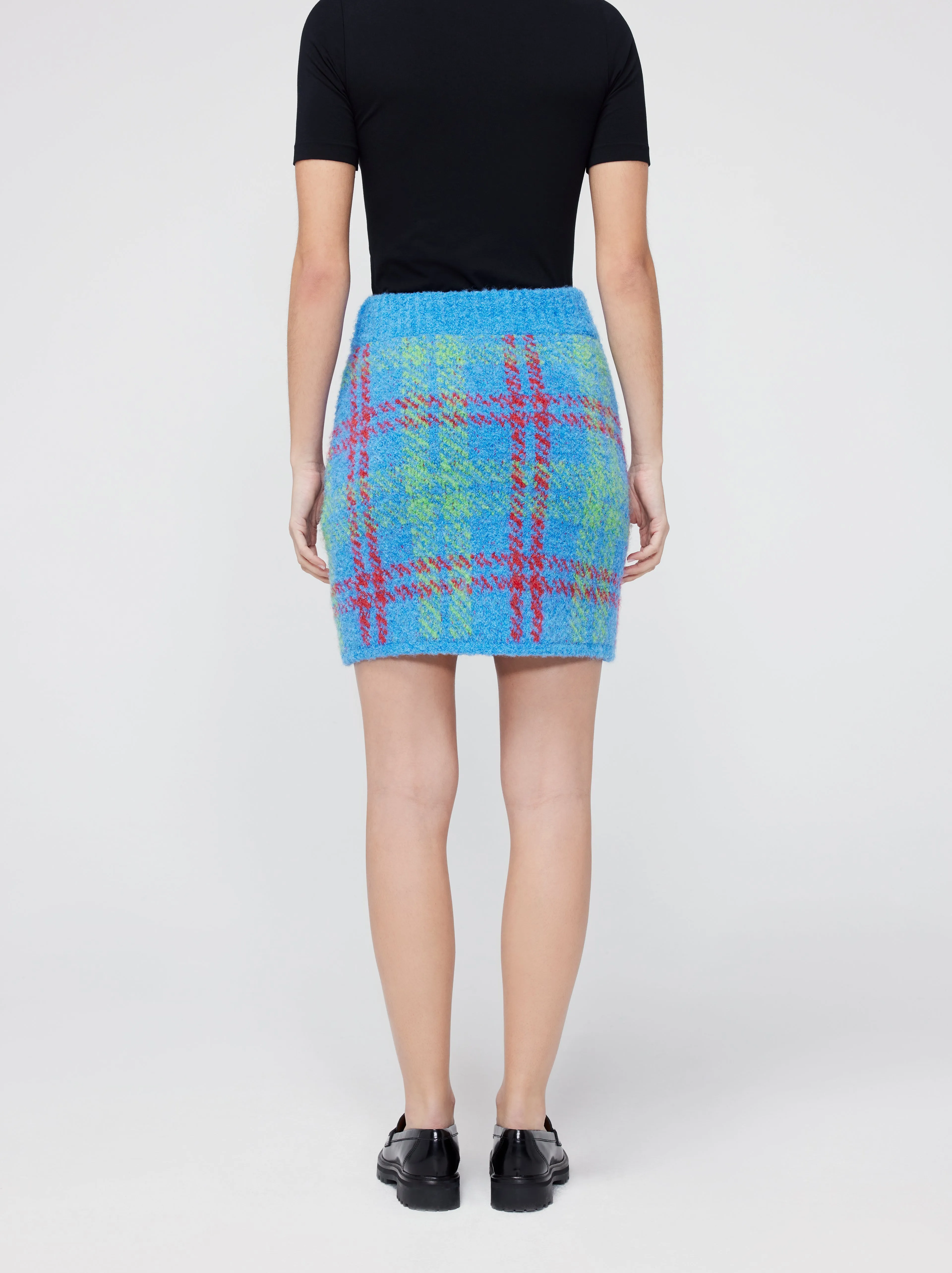 Susan Blue Check Boucle Knit Mini Skirt