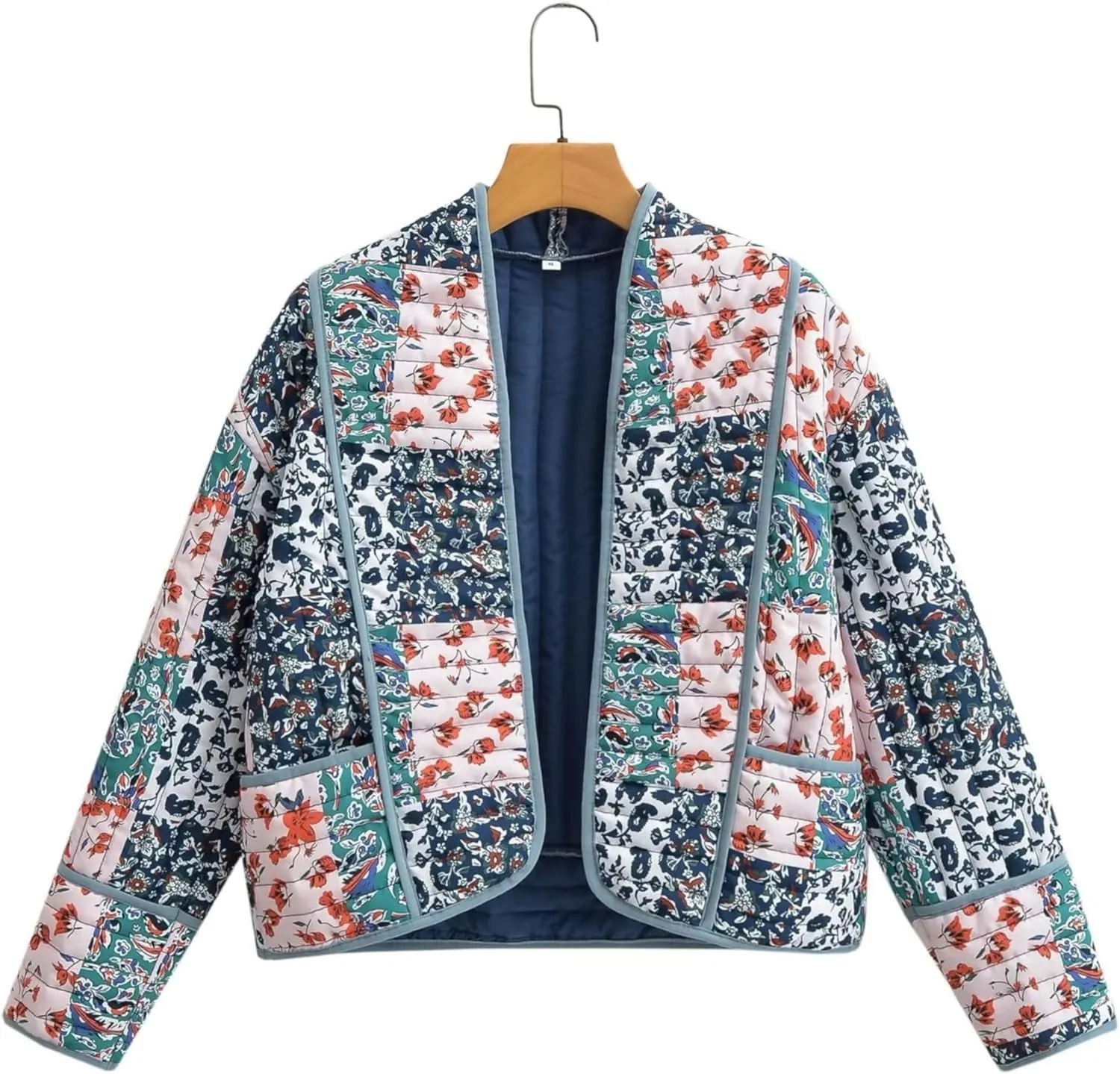 Women's Floral Quilted Jackets Cropped Reversible Open Front Lightweight Short Padded Puffer Coat