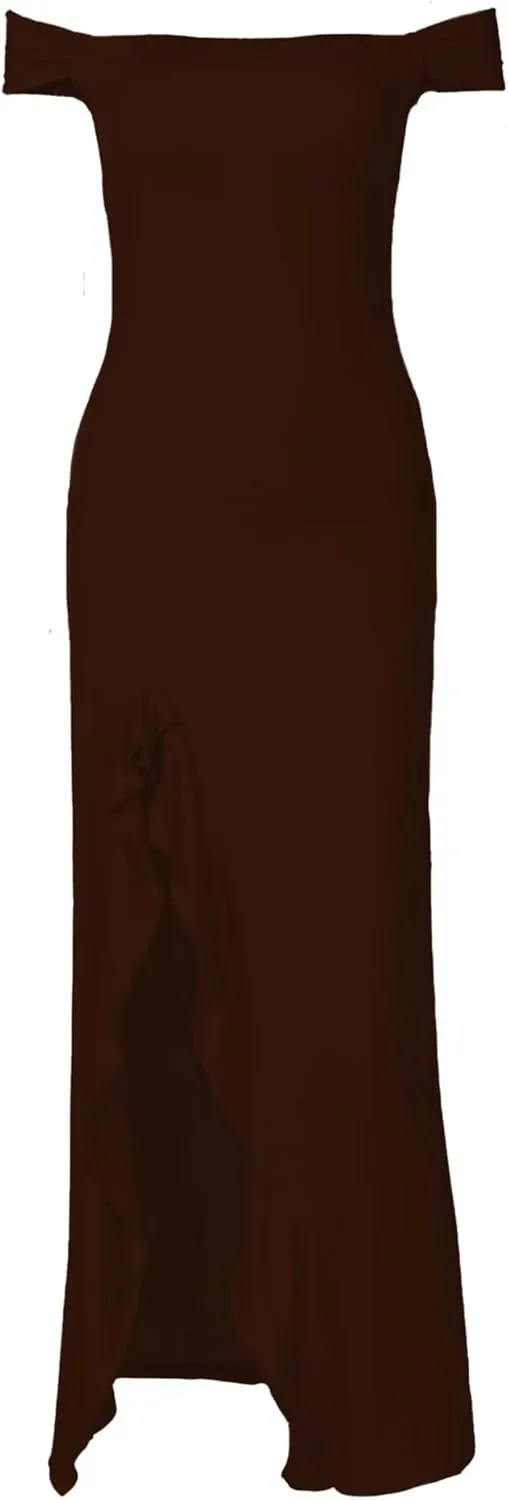 Women’s Off Shoulder Cocktail Dress Sexy Low Back Asymmetrical Ruffle Hem Club Beach Party Maxi Long Dress