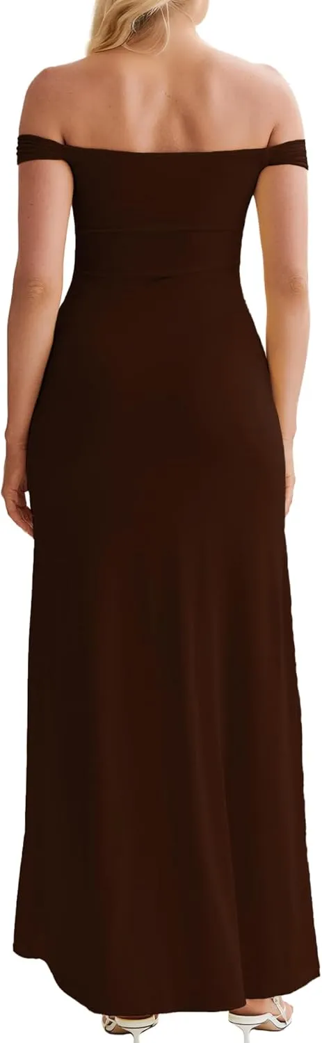 Women’s Off Shoulder Cocktail Dress Sexy Low Back Asymmetrical Ruffle Hem Club Beach Party Maxi Long Dress