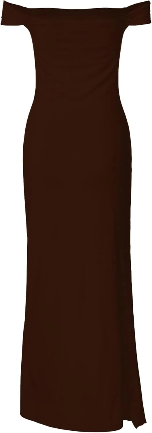 Women’s Off Shoulder Cocktail Dress Sexy Low Back Asymmetrical Ruffle Hem Club Beach Party Maxi Long Dress