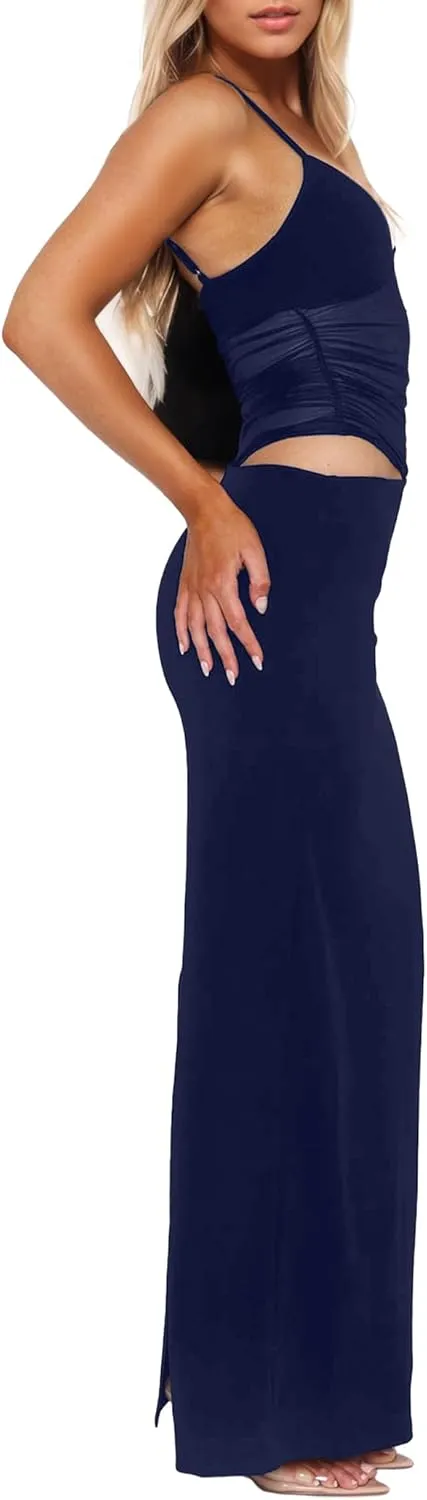 Women’s Off Shoulder Cocktail Dress Sexy Low Back Asymmetrical Ruffle Hem Club Beach Party Maxi Long Dress