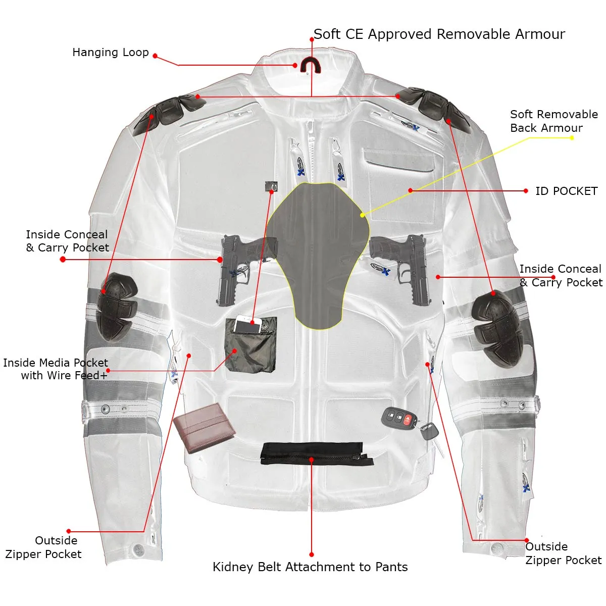 Xelement Men's Morph Black and Grey Tri-Tex Armored Jacket with Removable Sleeves CF5050