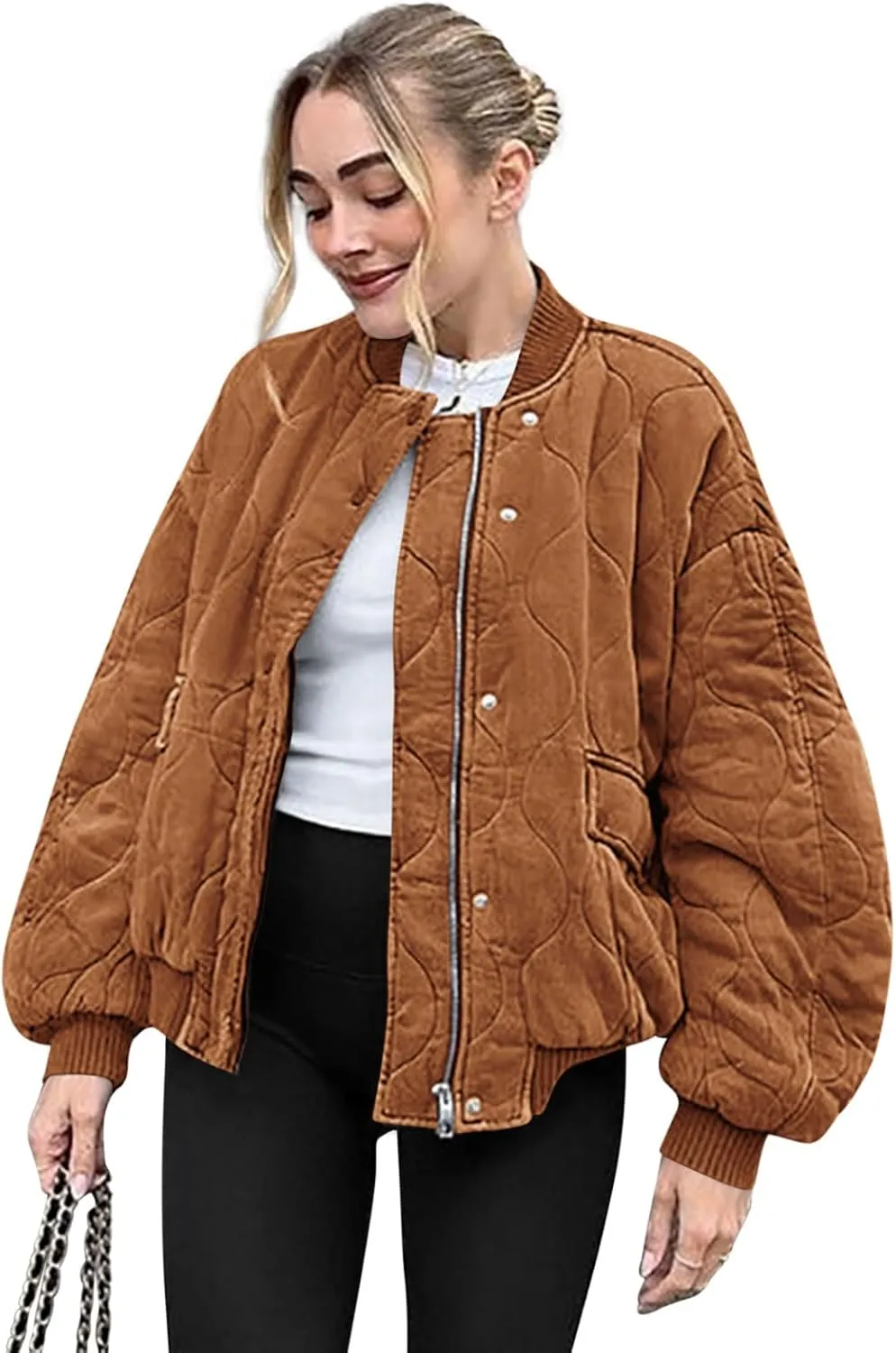 Yousify Winter Jackets for Women Fashion 2024 Casual Puffer Coat Zip Up Lightweight Short Jacket S-2XL