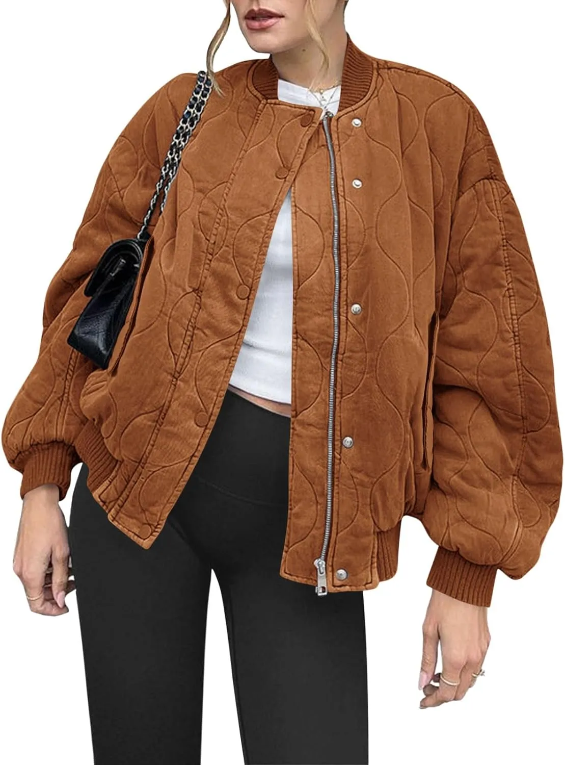 Yousify Winter Jackets for Women Fashion 2024 Casual Puffer Coat Zip Up Lightweight Short Jacket S-2XL