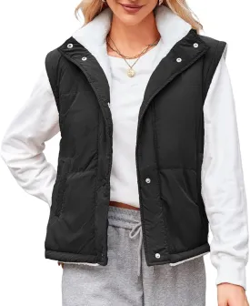 ZAFUL Womens 2024 Fall Cropped Puffer Vest Reversible Zip Up Quilted Vest Sleeveless Winter Fleece Jacket Outerwear